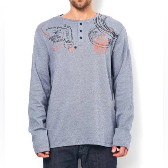 NWT - Desigual Men’s Graphic 3-Button Long Sleeve Henley Shirt - Size XL - Picture 2 of 10